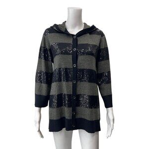 Alice + Olivia Green Black Sequin Button Cardigan Wool Sweater size Medium